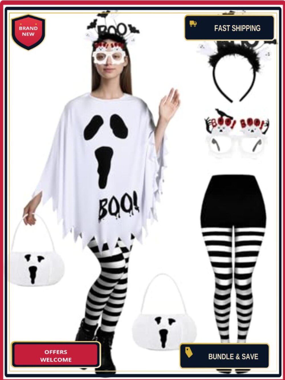 5 PCS Halloween Ghost Costume Set Milk Silk Cape Tights Cosplay